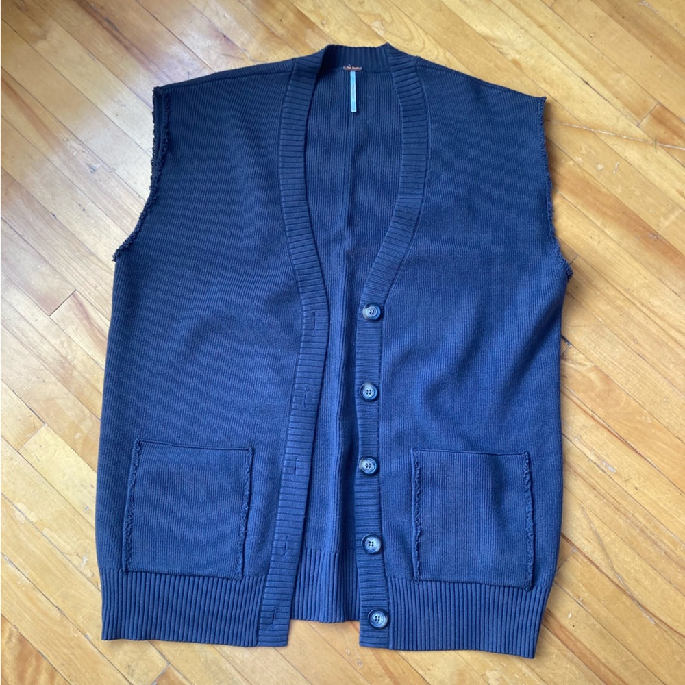 Free People Grey Button-Front Cardigan Vest